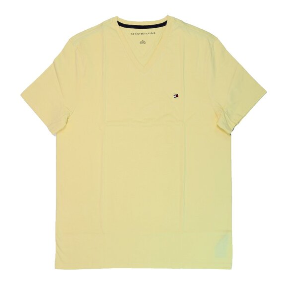 NWT TOMMY HILFIGER Men SS V Neck CLSC Fit T-Shirt Tee Cotton Yellow MSRP $36.5 - Picture 1 of 2